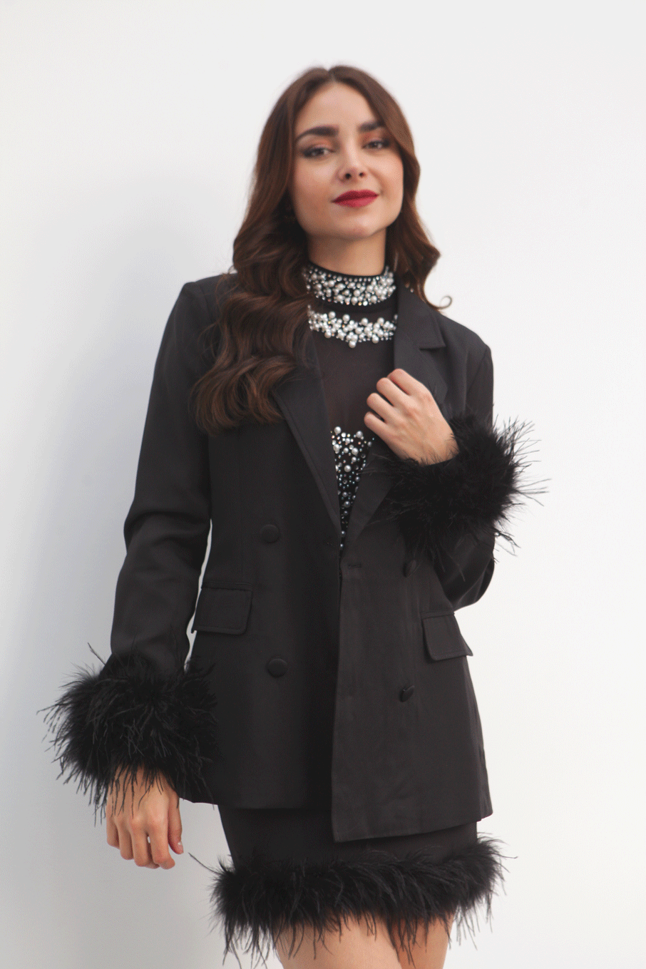 Minifalda plumas Negra