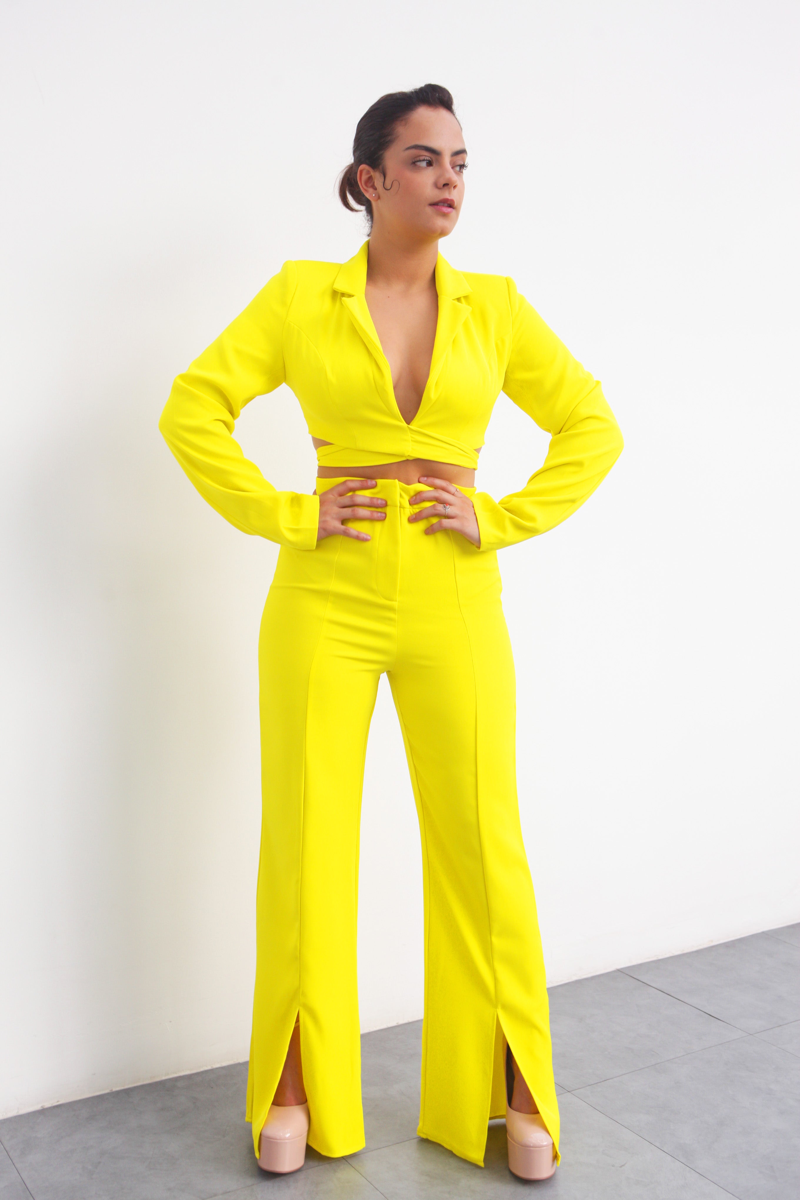 Set Pantalón y Saco crop Lime