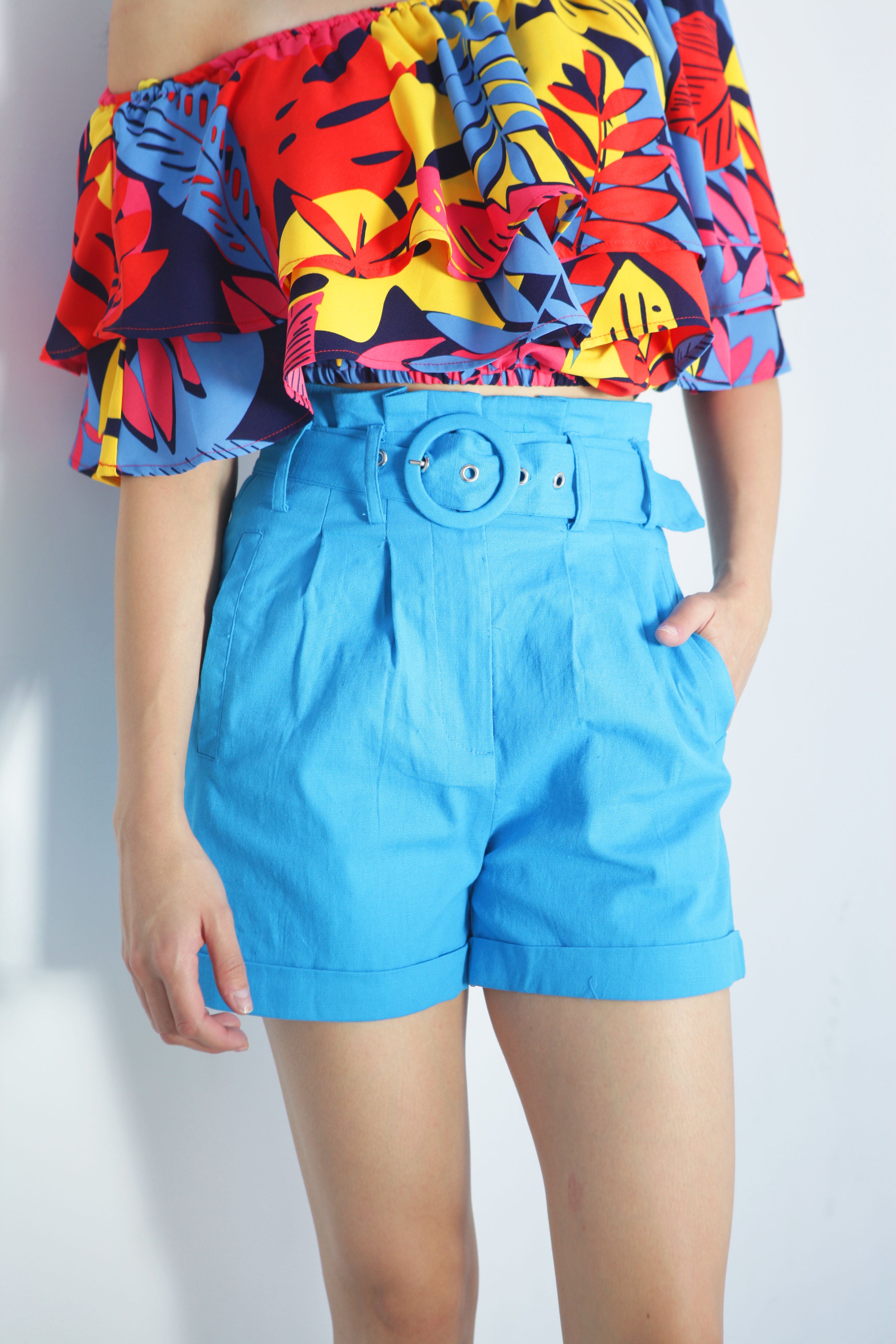 Short paper bag tipo lino Azul