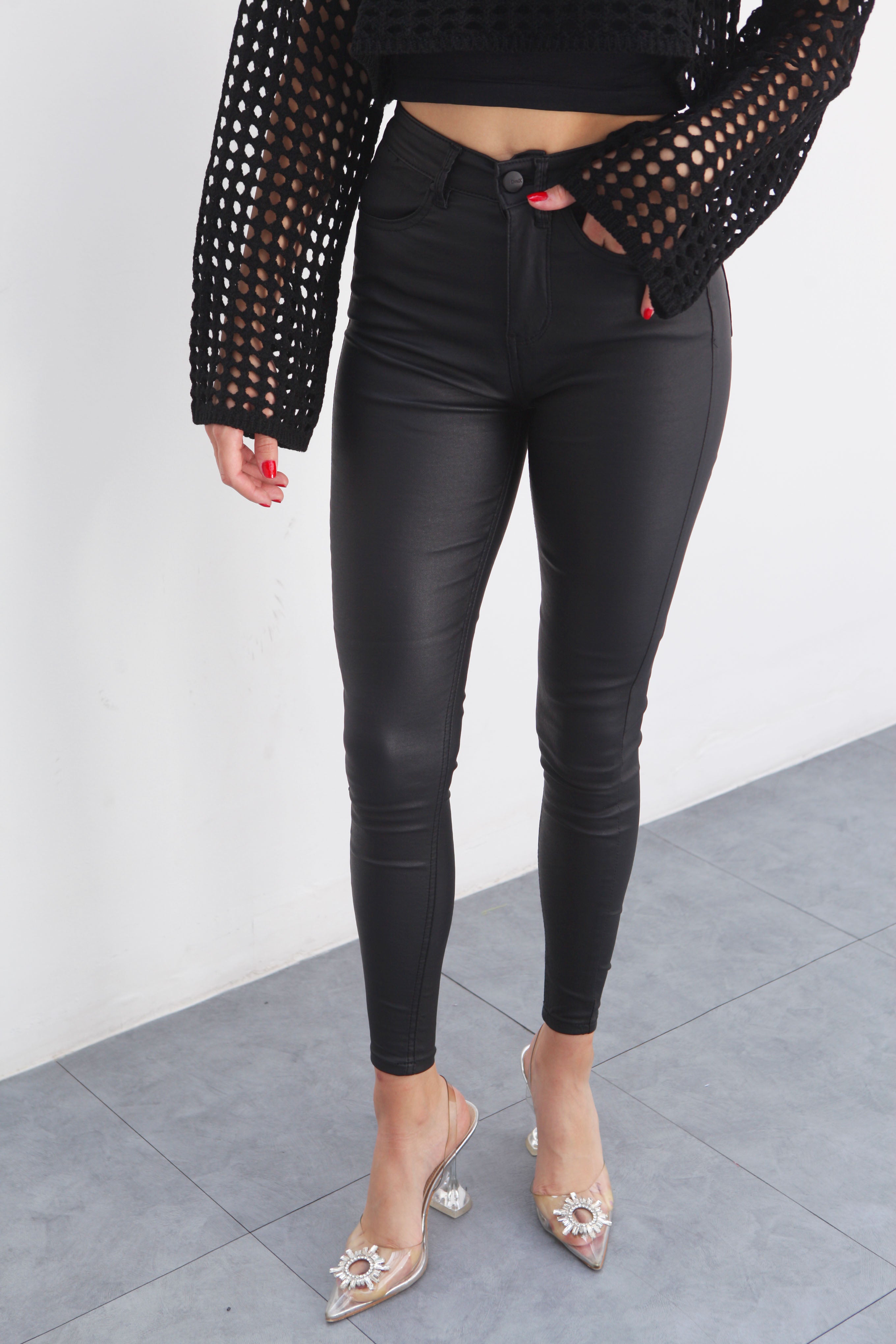 Pantalón de vinipiel skinny Negro