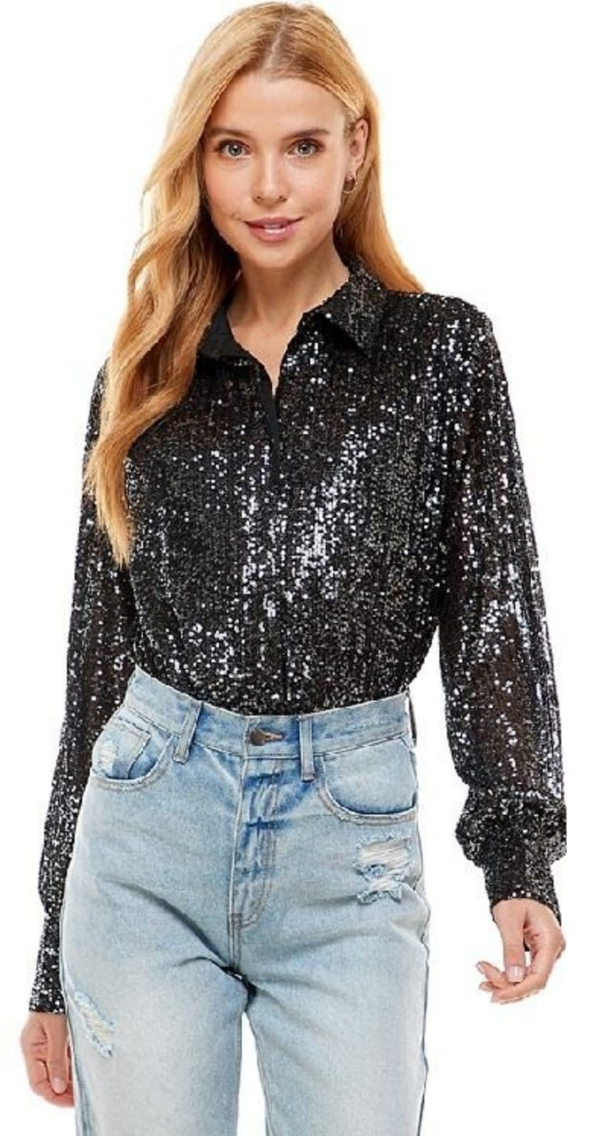 Camisa lentejuela tornasol  Negra