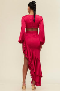 Fashion Styled Vestido largo cut-out satín Cereza