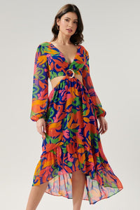 Fashion Styled Vestido asimétrico cut-out gasa Multicolor