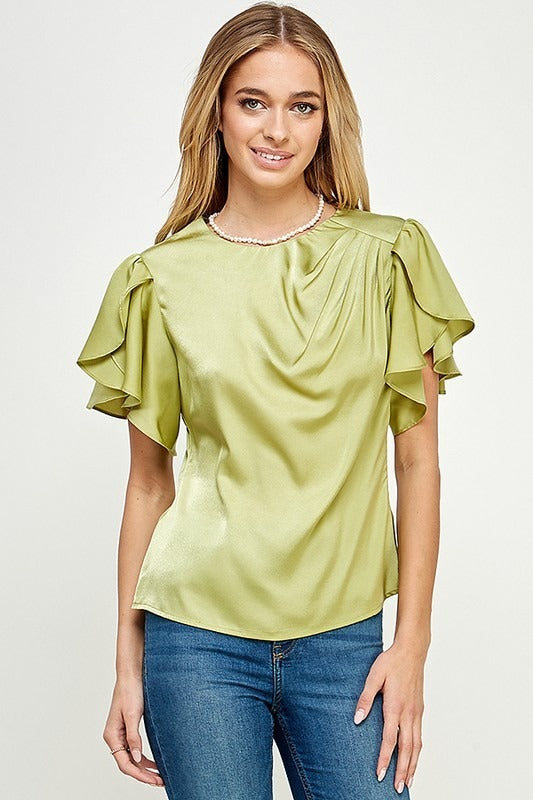 Blusa manga escarola satín Verde Sage