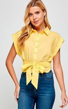 Camisa crop manga corta cintas Amarilla