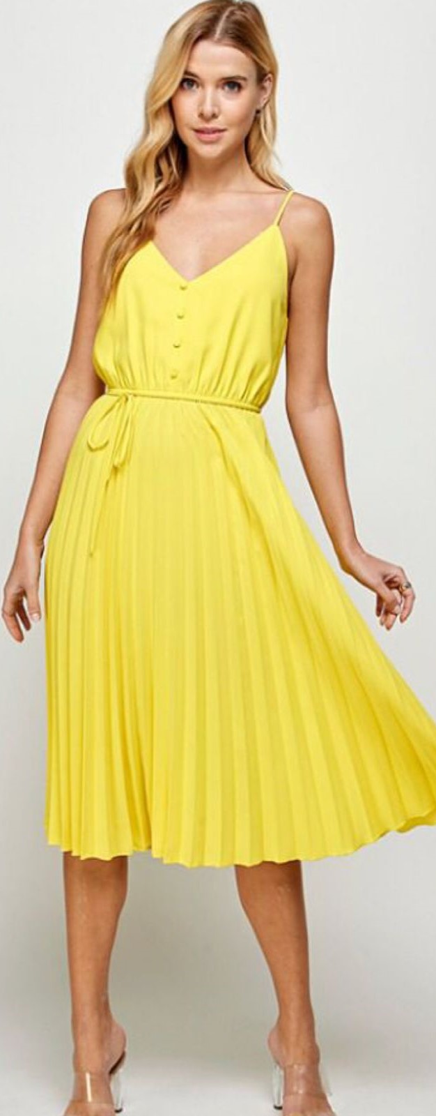 Vestido plisado tirantes Amarillo