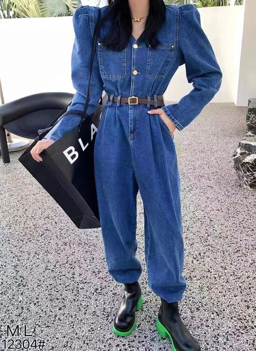 Jumpsuit cargo con cinturón Denim Dark