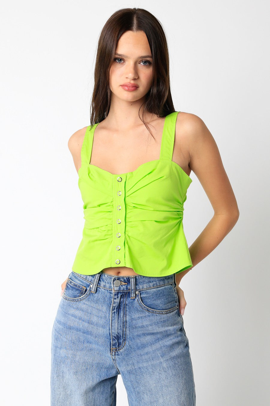 Top botones drapeado tirantes Verde Limón