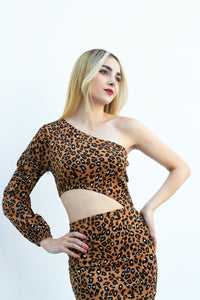 Fashion Styled Vestido asimétrico cut-out Leopardo