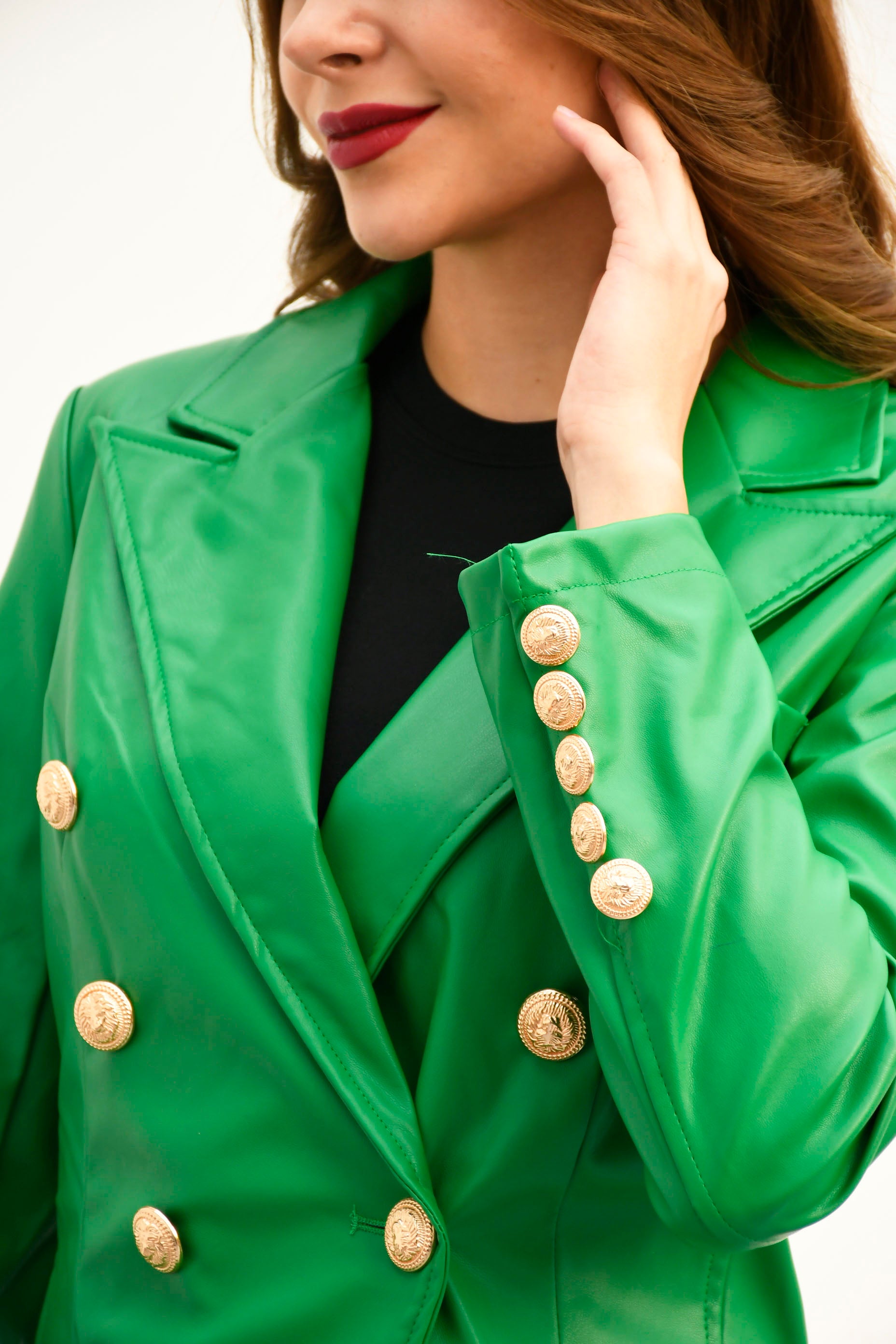 Blazer cruzado botones vinipiel Verde