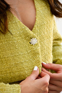 Fashion Styled Set Minifalda y Blazer crop tweed Verde claro