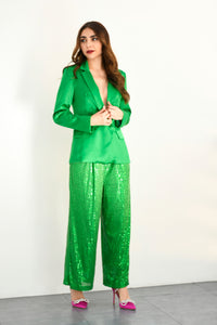 Fashion Styled Pantalón pierna ancha lentejuela Verde