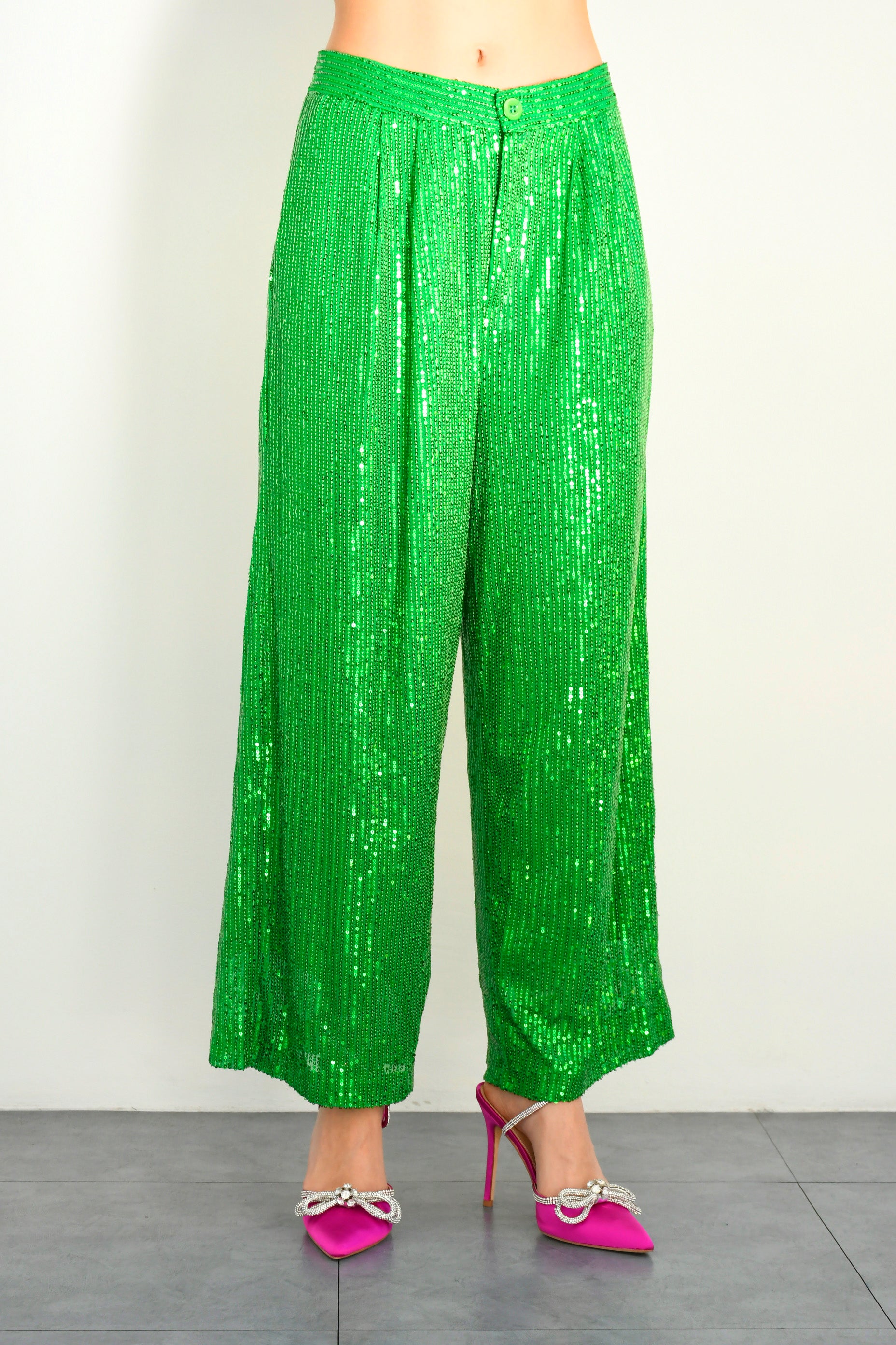 Pantalón pierna ancha lentejuela Verde