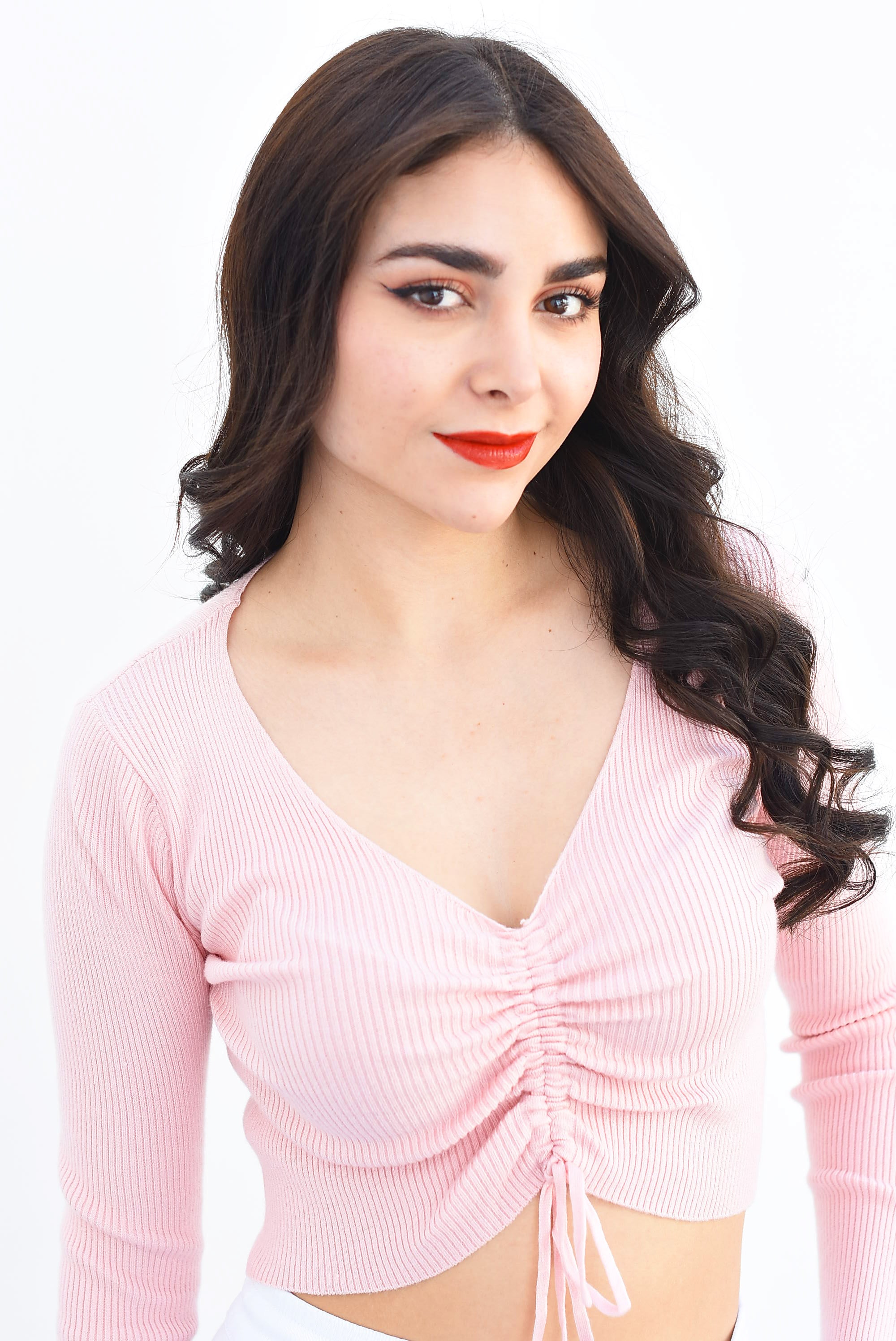 Blusa canalé jareta cuello V Rosa palo