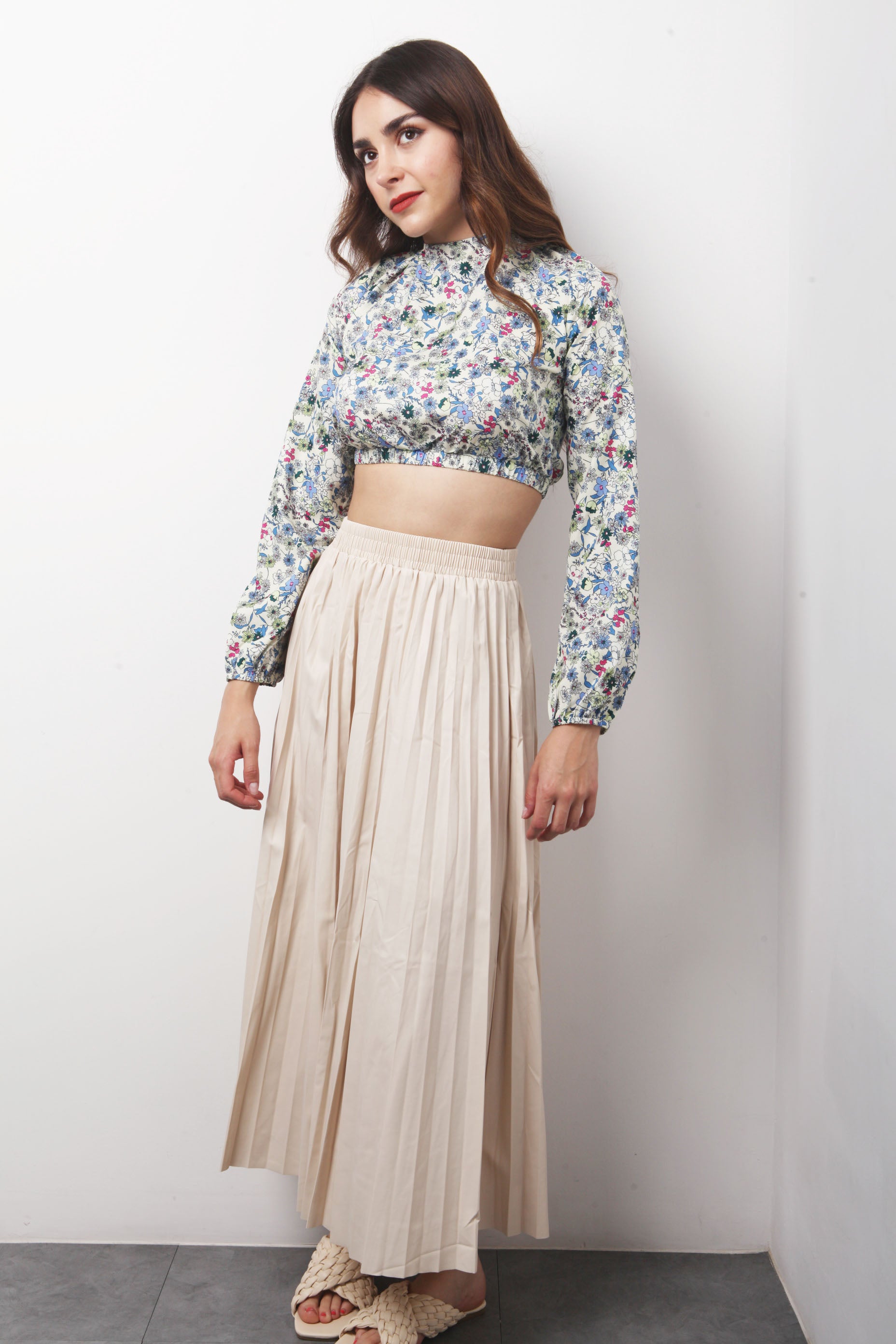 Falda vinipiel plisada Ivory