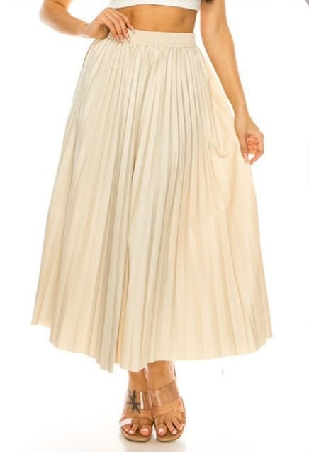 Falda vinipiel plisada Ivory
