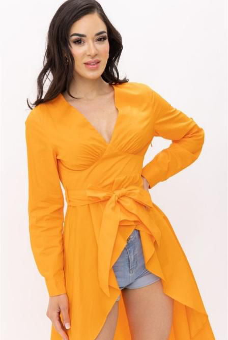 Maxi blusa asimétrica manga ajustable Naranja
