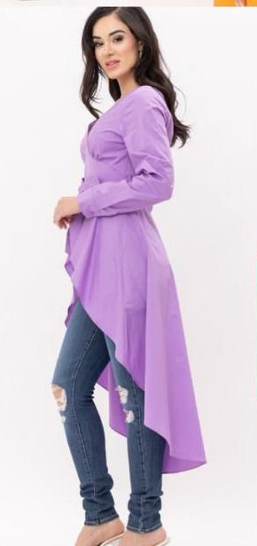 Maxi blusa asimétrica manga ajustable Lila