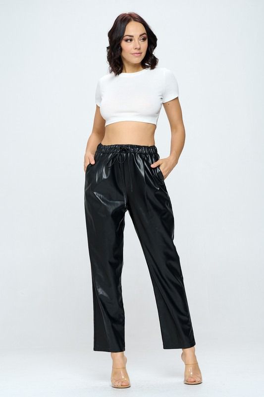 Pantalón jareta vinipiel Negro