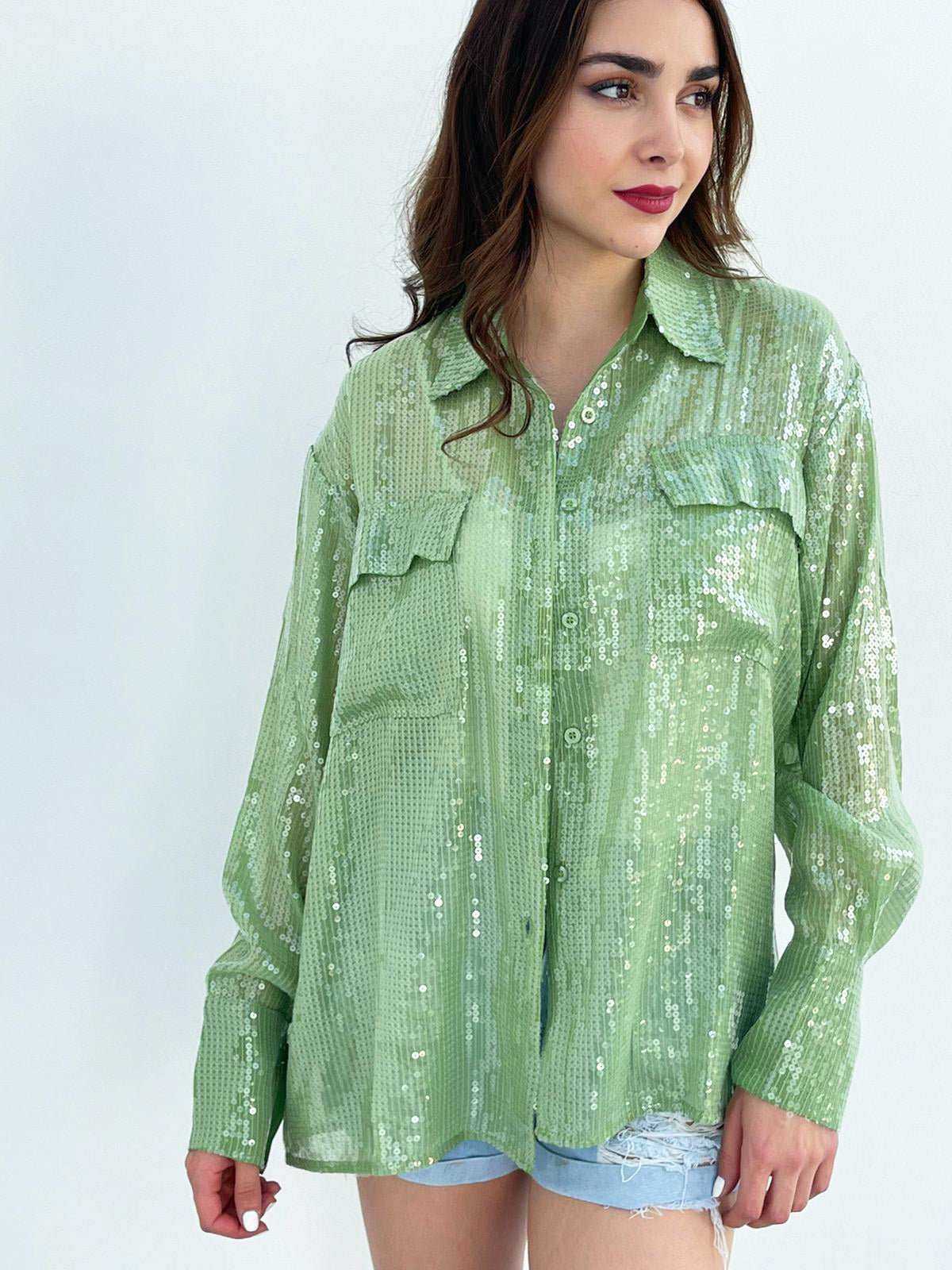 Camisa cargo de lentejuela Verde