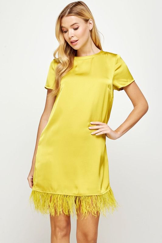 Vestido manga corta con plumas Lime