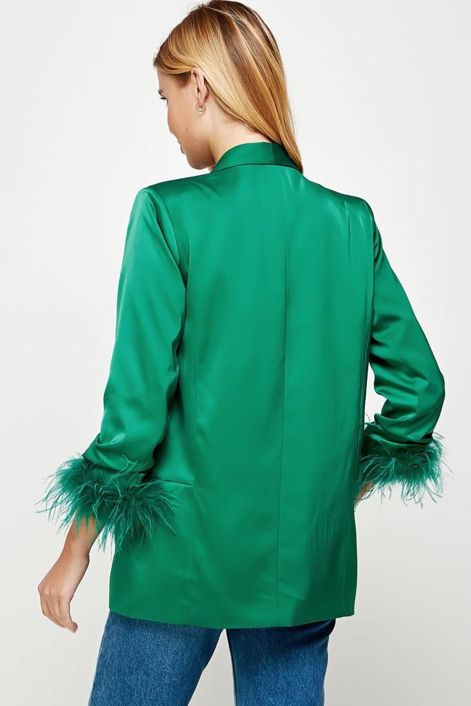 Blazer satín con plumas Verde Esmeralda