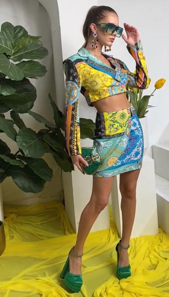 Set Mini Falda y Blazer Crop garigoleado Multicolor